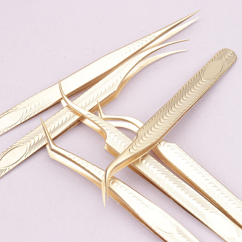 Golden Eyelash Tweezers – Stainless Steel Flowering Lash Extension Tool