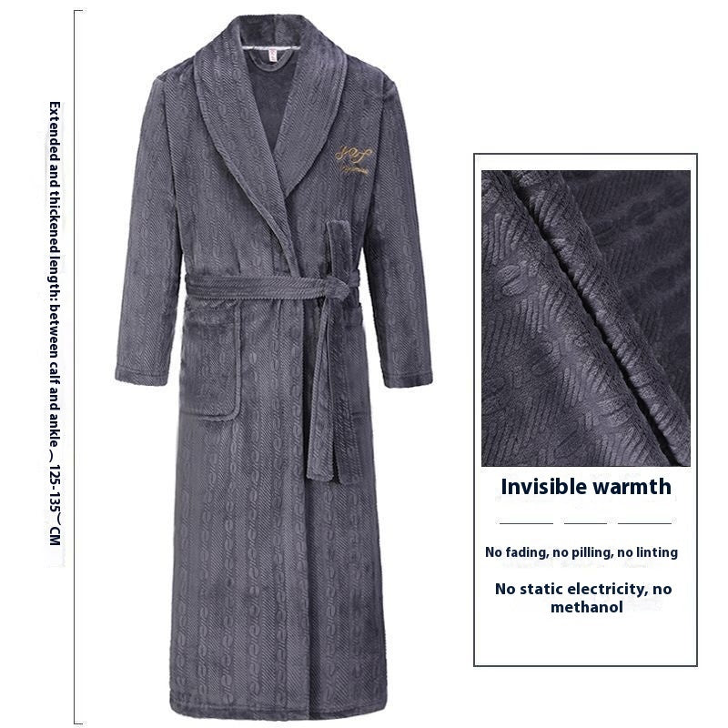 Men's Winter Thickening Thermal Bathrobe Coral Velvet Thin Belt Bathrobe Pajamas