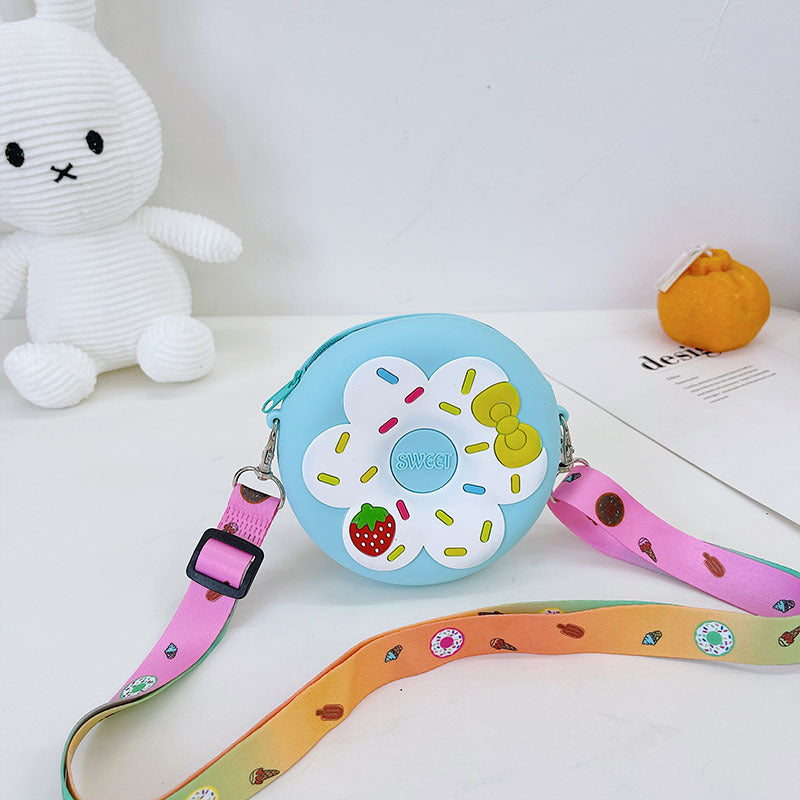 Silicone Children’s Portable Crossbody Bag – Fruit & Donut Shoulder Purse