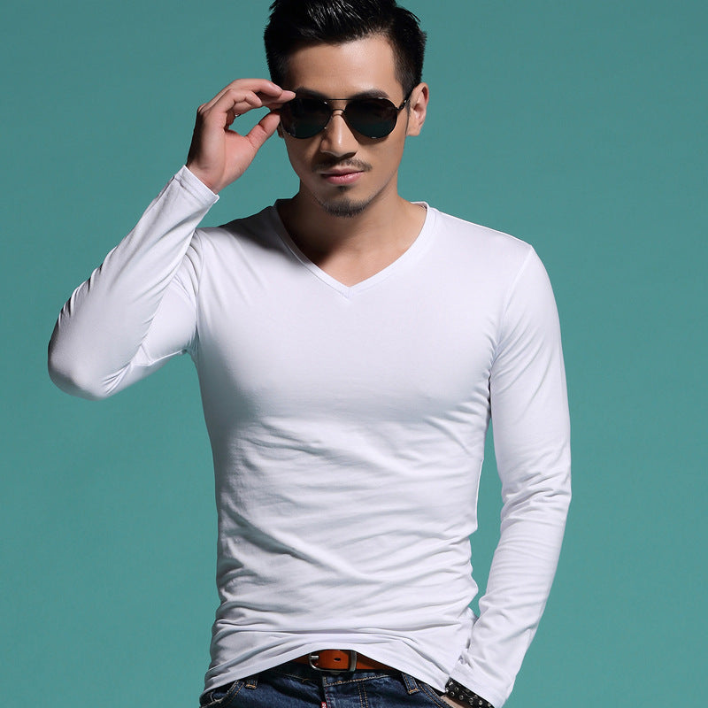Men's Slim V-neck Bottoming Shirt Solid Color T-shirt