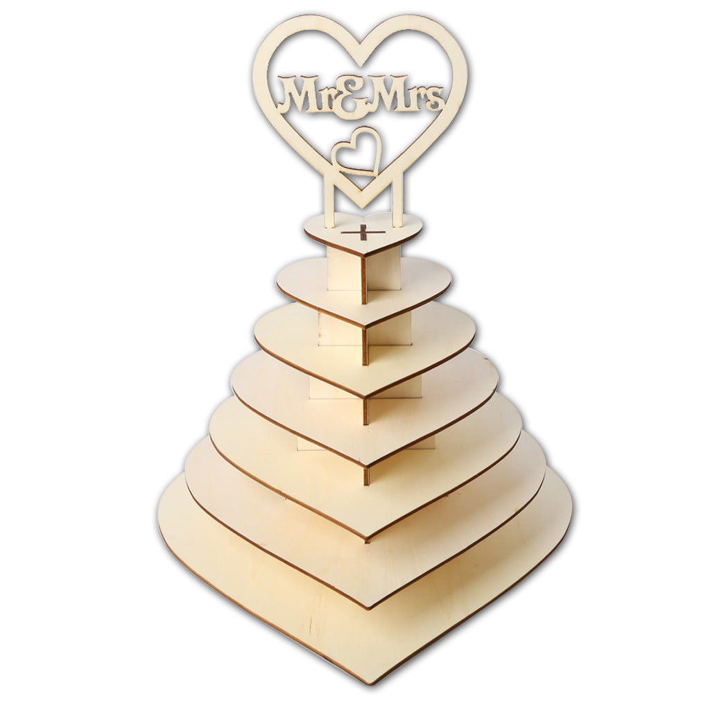 Wooden 7-layer Heart-shaped 3D Fork Wedding Party Chocolate Display