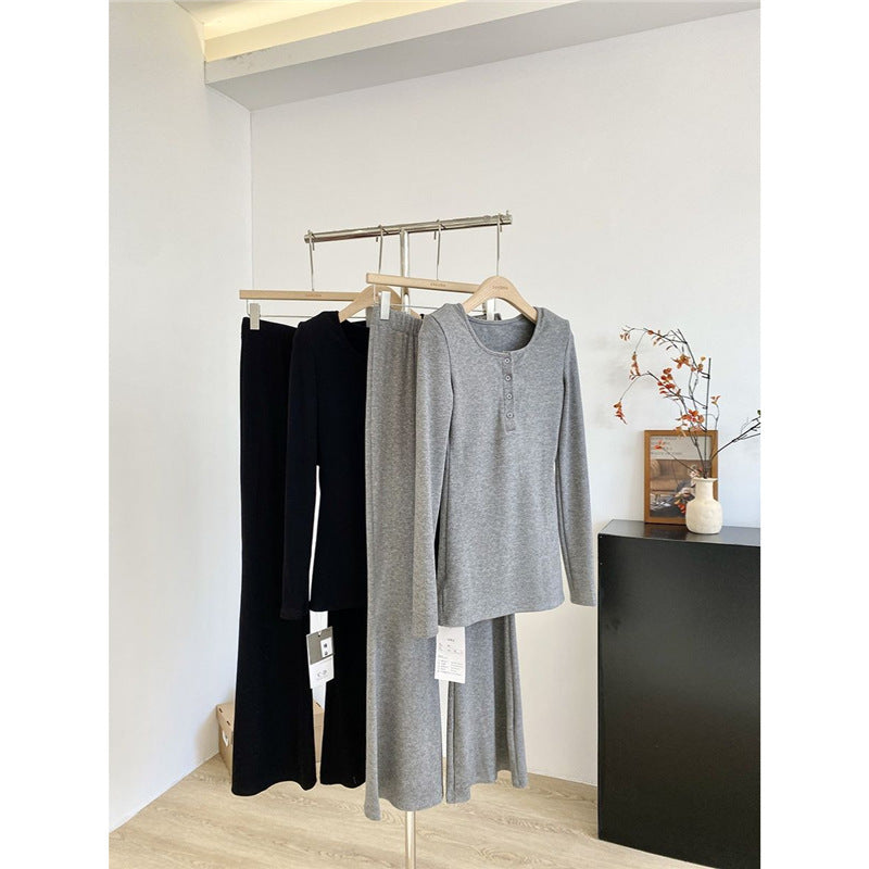 Women's Solid Color Casual Top And Trousers