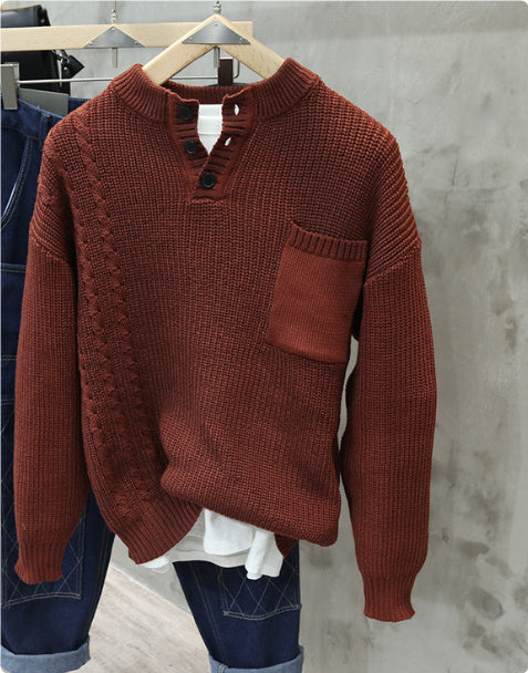American Style Retro Pullover Men Fashion Brands Loose Pockets All-match Casual Sweater