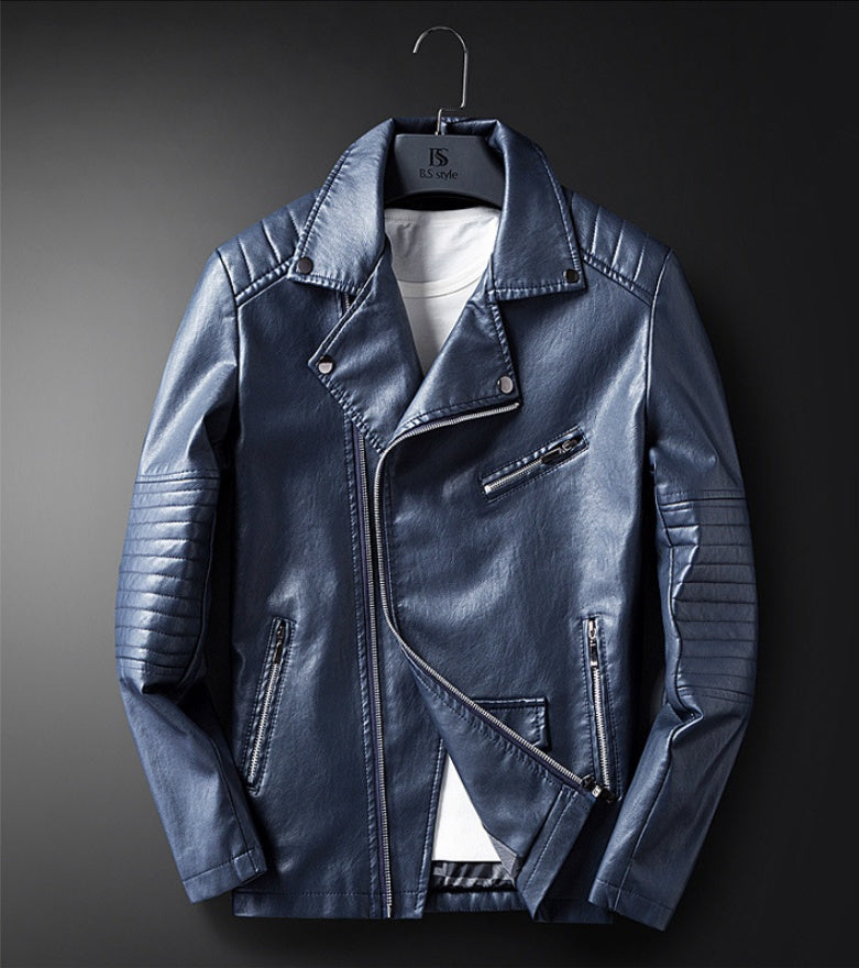 Urban Moto Washed PU Leather Jacket – Men’s Zipper Lapel, Spring & Autumn