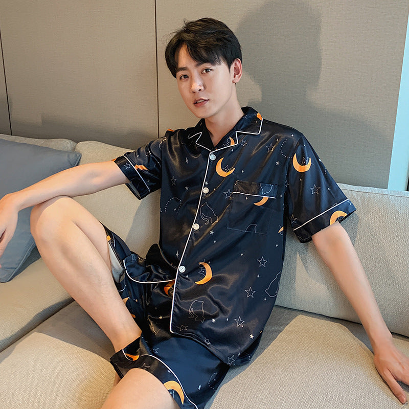 Short-sleeved Shorts Two-piece Printed Ice Silk Loungewear