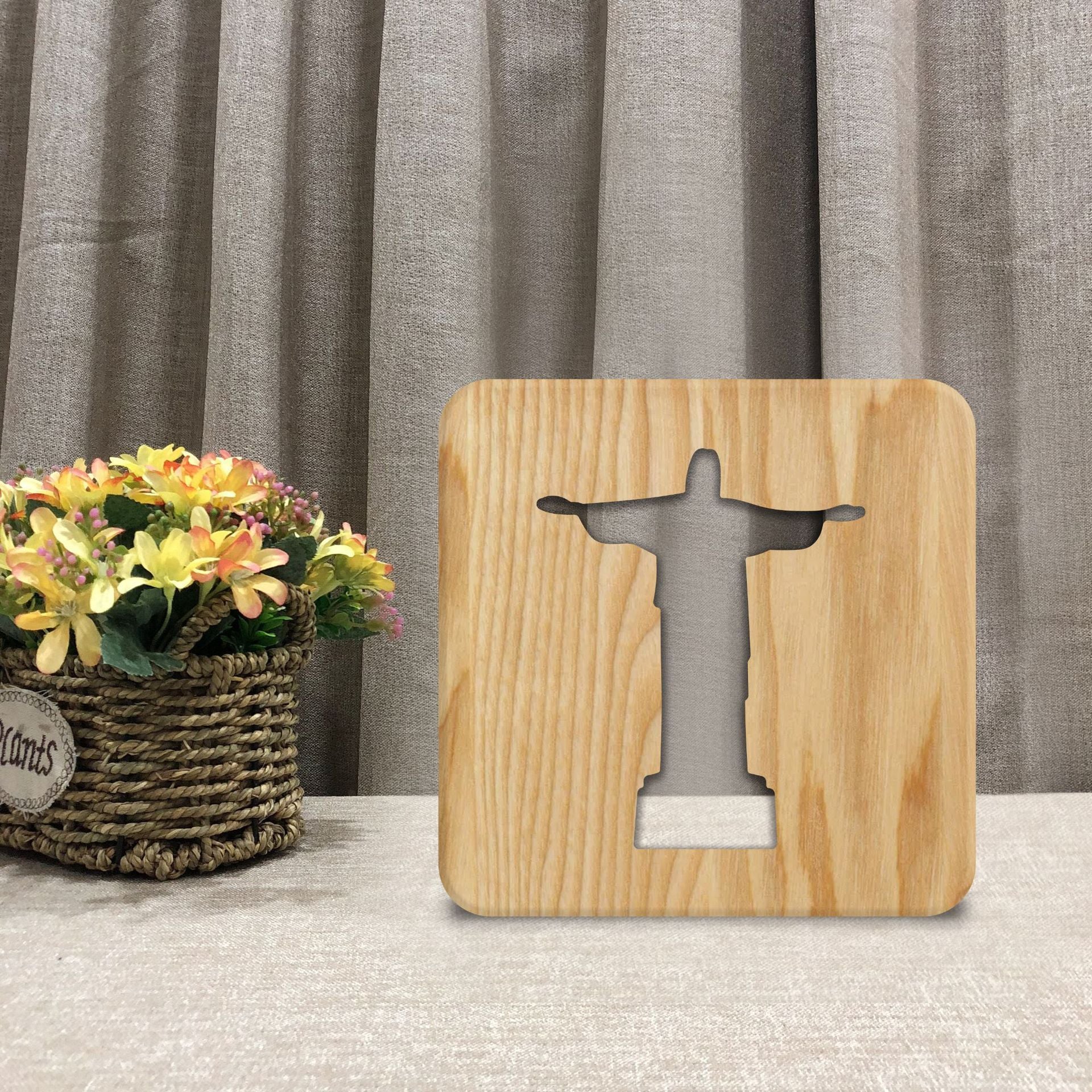 Solid wood hollow night lamp