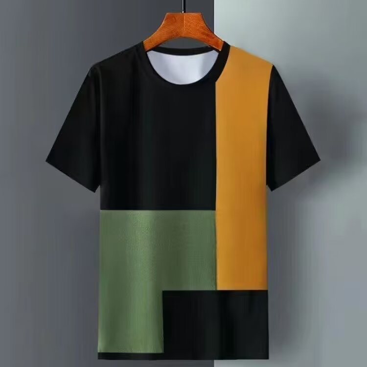 Mens Ice Silk Short Sleeve T Shirt Relaxed Fit Plaid