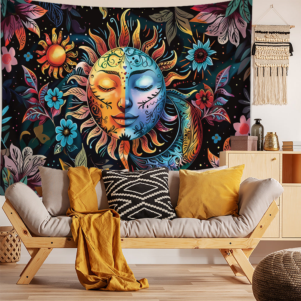 Sun Moon Face Decorative Tapestry