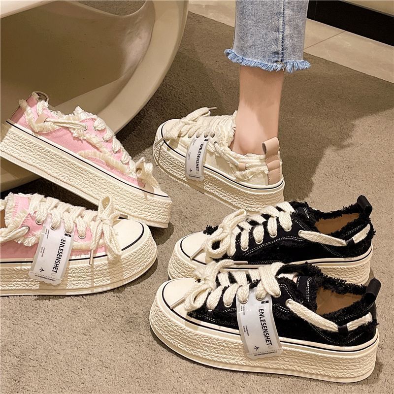 Women's High-rise Lace-up Woven Canvas White Shoes