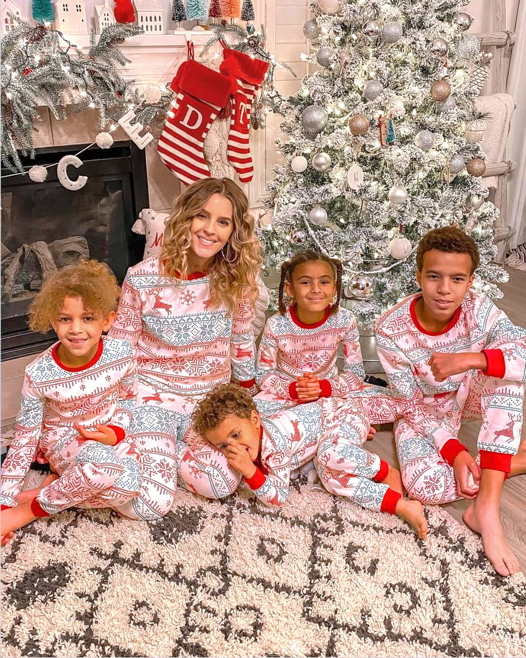 New Christmas Print Contrast Color Parent-child Home Service Suit