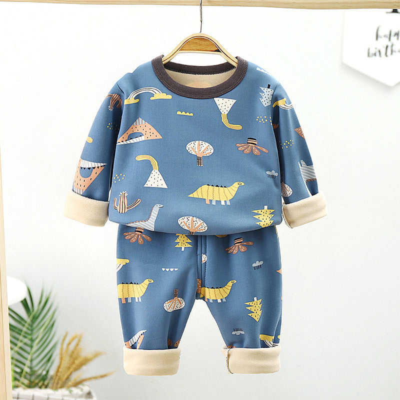 Baby Thickened Warm Autumn Clothes Long Trousers Children's Home Set