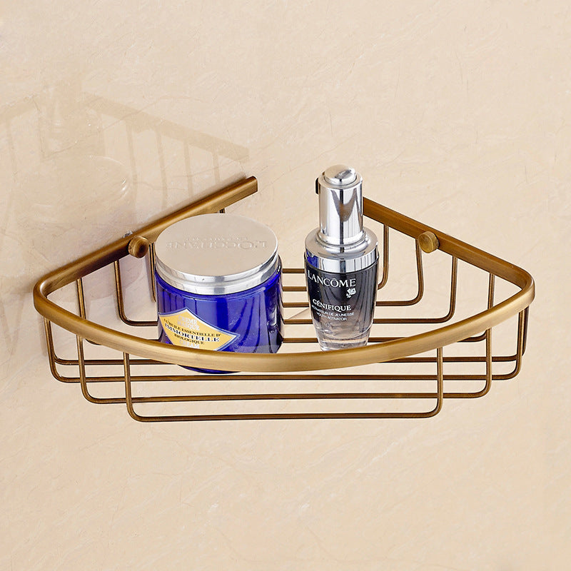 Copper Bathroom Corner Storage Basket – European Style Double Layer Wall-Mounted Organizer