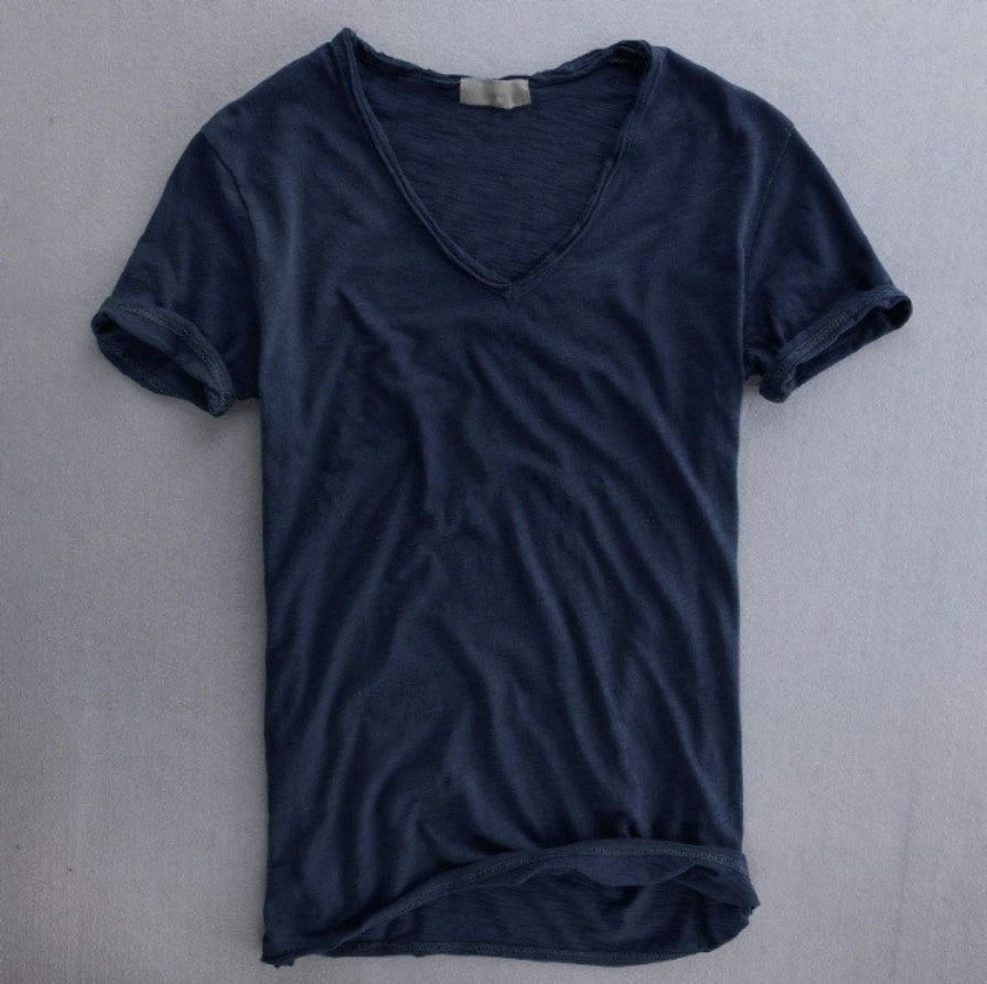Simple Solid Color T-shirt Slub Cotton Men's Short-sleeved T-shirt