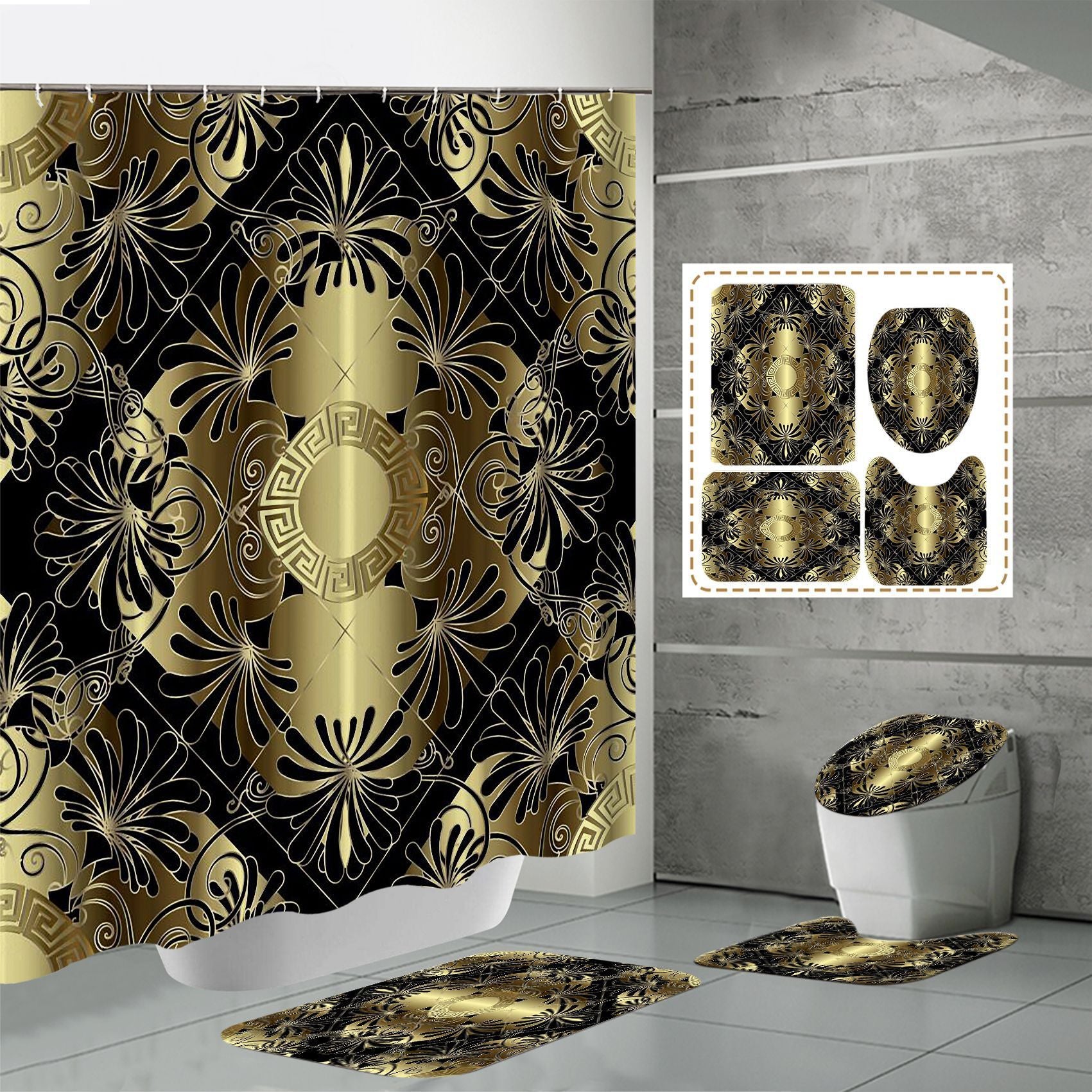 3D Digital Printing Punch-free Polyester Shower Curtain