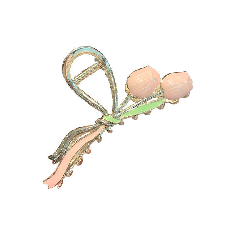 Oil Dripping Tulip Metal Grip Back Head Elegant Barrettes