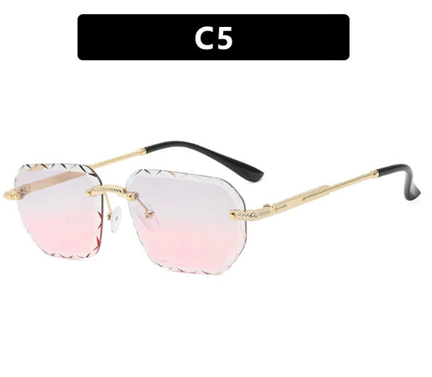 Frameless Square Metal Sunglasses for Women – Small Frame Trendy Eyewear