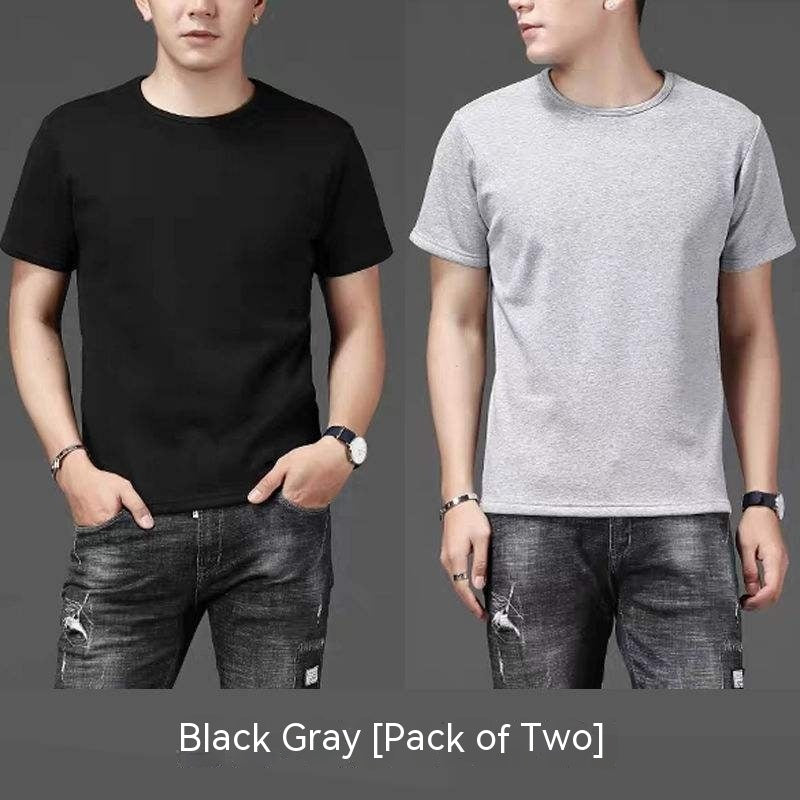 Thin Ice Silk Short Sleeve T-shirt Men's Summer Solid White Round Neck Trend Bottoming Shirt Top