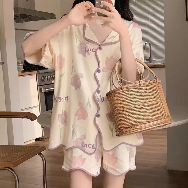 Women's Fashion Casual Short Sleeve Cute Loungewear Suit