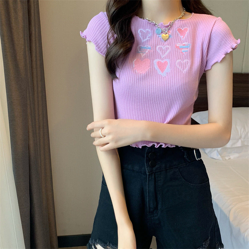 Sweet And Spicy Knitted Short Sleeve T-shirt Tight Top Women
