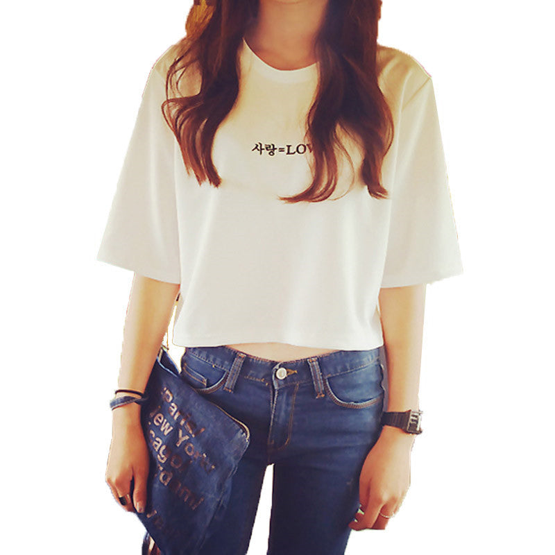 Letter Embroidery Women's T-Shirt – Short Sleeve Round Neck Casual Top
