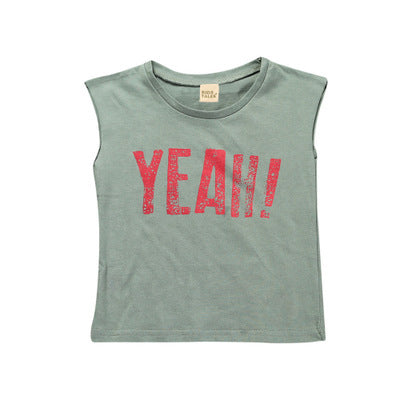 Cotton Sleeveless T Shirt Top For Kids Unisex Casual Summer