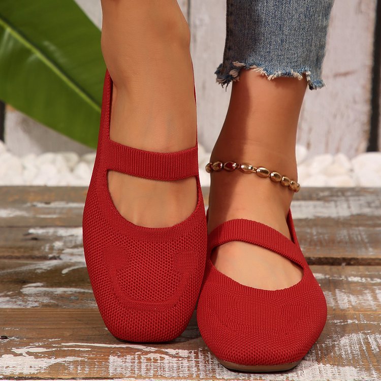 Plus Size Hollow-out Fly Knit Flat Bottom Pumps Women