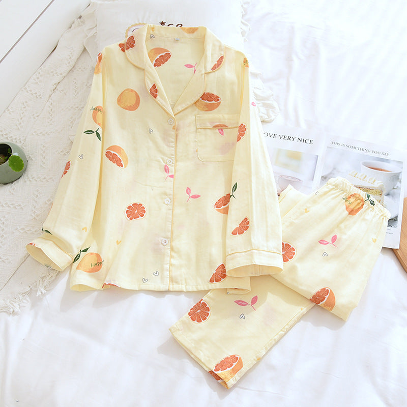 Women's Fashion Print Long Sleeve Cotton Yarn Loungewear Set