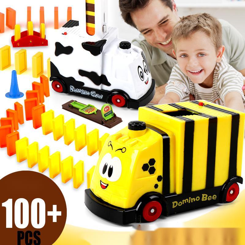 Puzzle domino car electric train with sound and light music automatic licensing electric car toy