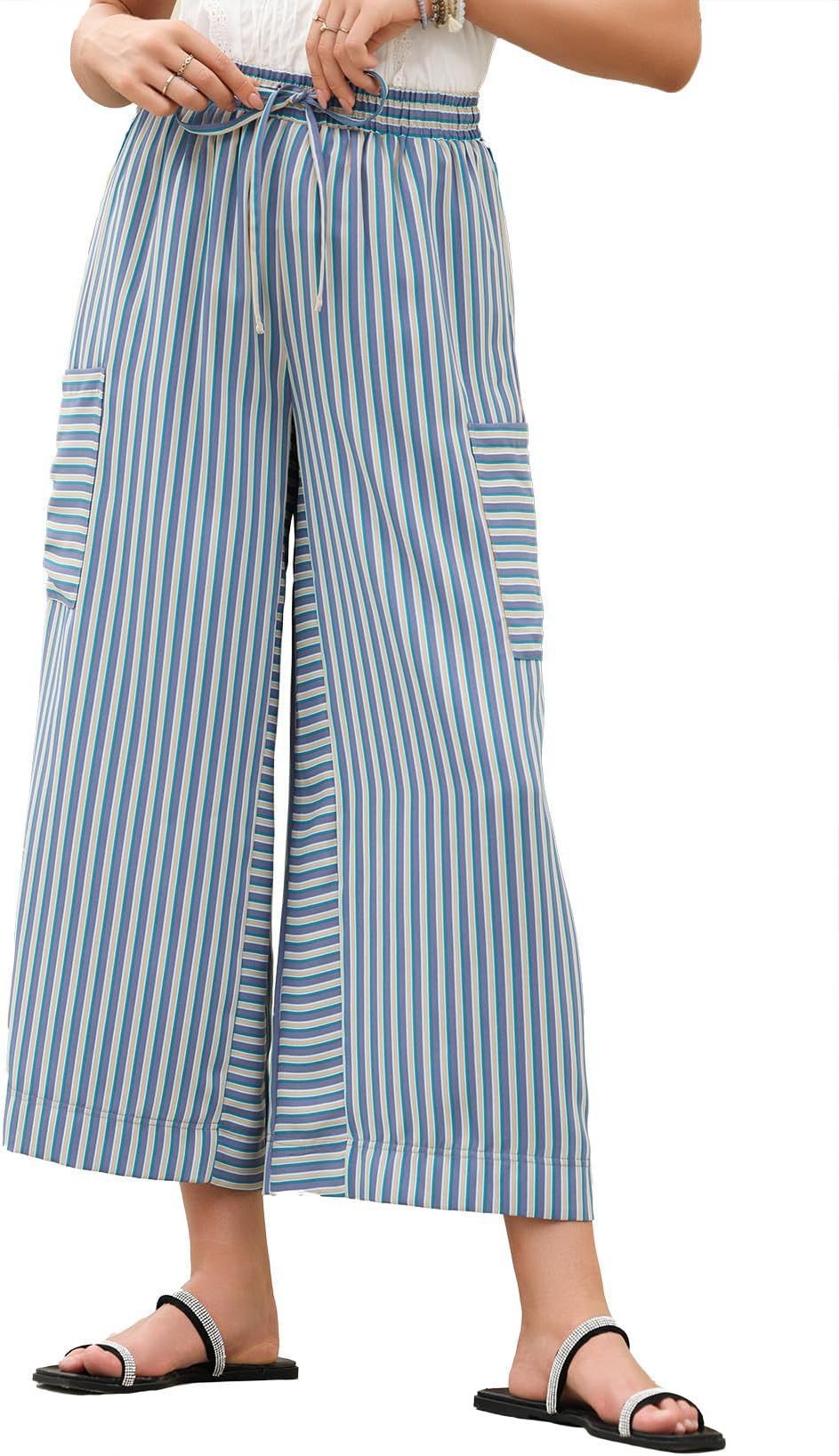Women’s Mid Waist Straight Leg Pants – Casual Polyester Trousers
