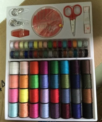 Sewing Kit with 64 Rolls of Thread – Complete Box Set with Scissors, Ruler, and Needles