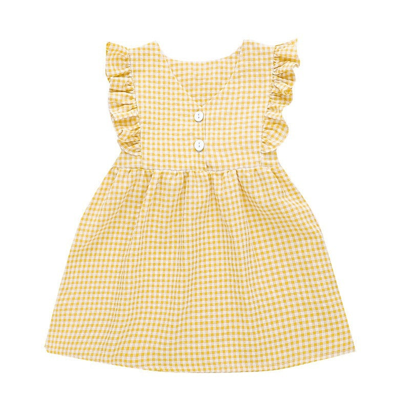 Korean Style Plaid A Line Cotton Dress For Girls Kids