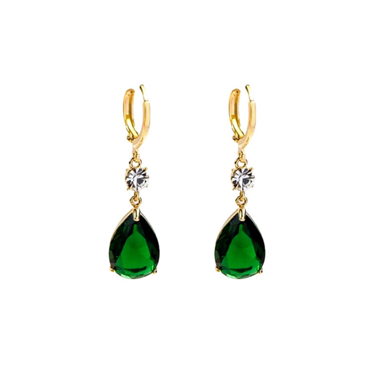Unisex Geometric Teardrop Alloy Emerald Earrings Chic