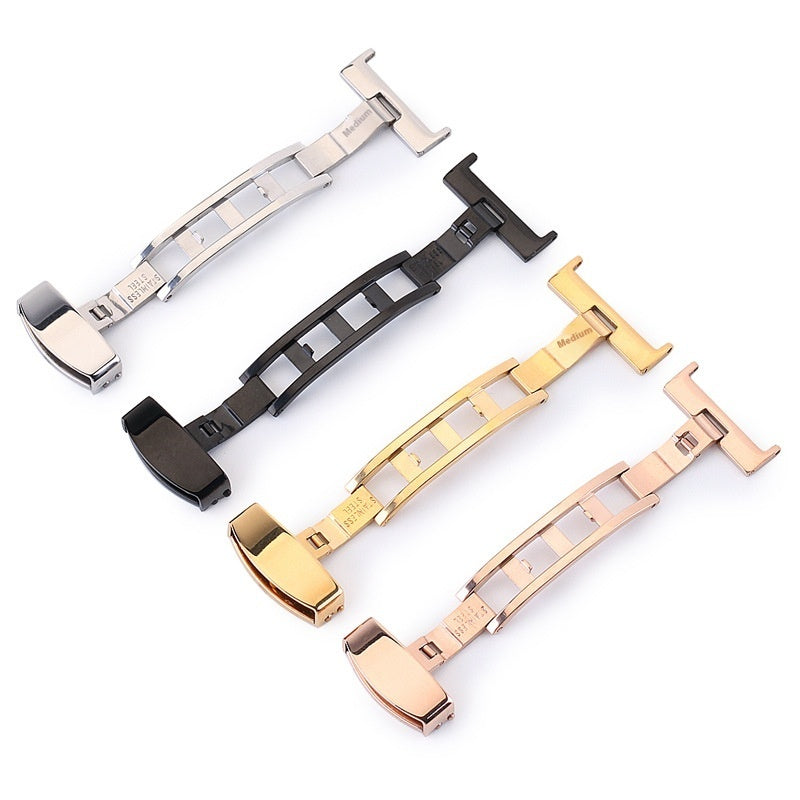 Stainless Steel Double Pull Butterfly Clasp Leather Watch Buckle