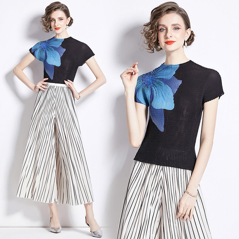 Women's Slimming Wide Leg Polyester Pantsuit Set Tailored