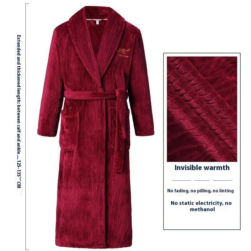 Men's Winter Thickening Thermal Bathrobe Coral Velvet Thin Belt Bathrobe Pajamas