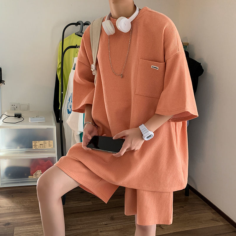 Unisex Hong Kong Style Cotton Short Sleeve Shorts Set