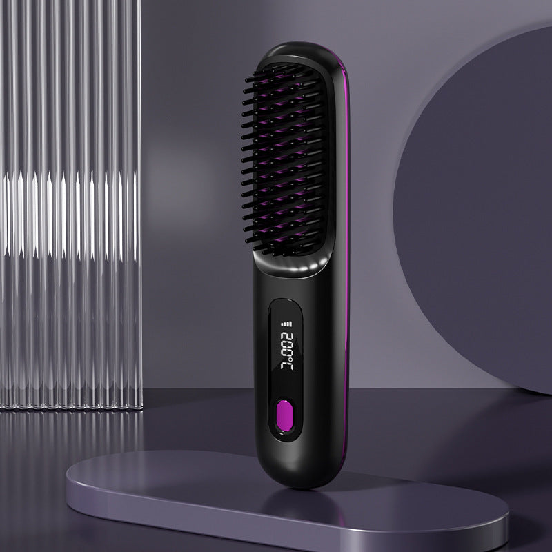 2-in-1 Wireless Hair Straightener Brush and Curler USB Rechargeable Fast Heating Comb