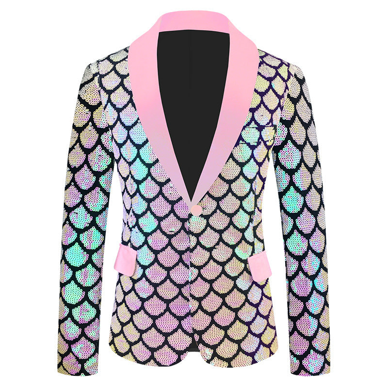 Men's Velvet Colorful Turning Piece Scale Sequined Costume
