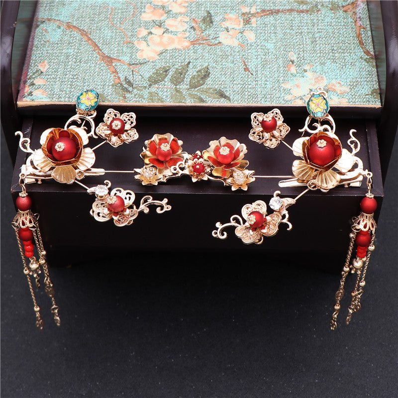 Red Bean Bride Chinese Style Retro Bridal Headdress