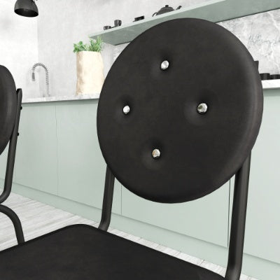4-Piece Set of Black Faux Leather Bar Stools with Waterproof Surface and Metal Legs