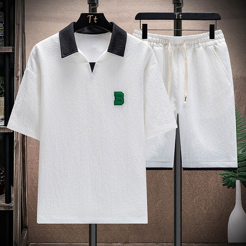 Men's Summer Ice Silk Short Sleeve T-shirt Shorts Set