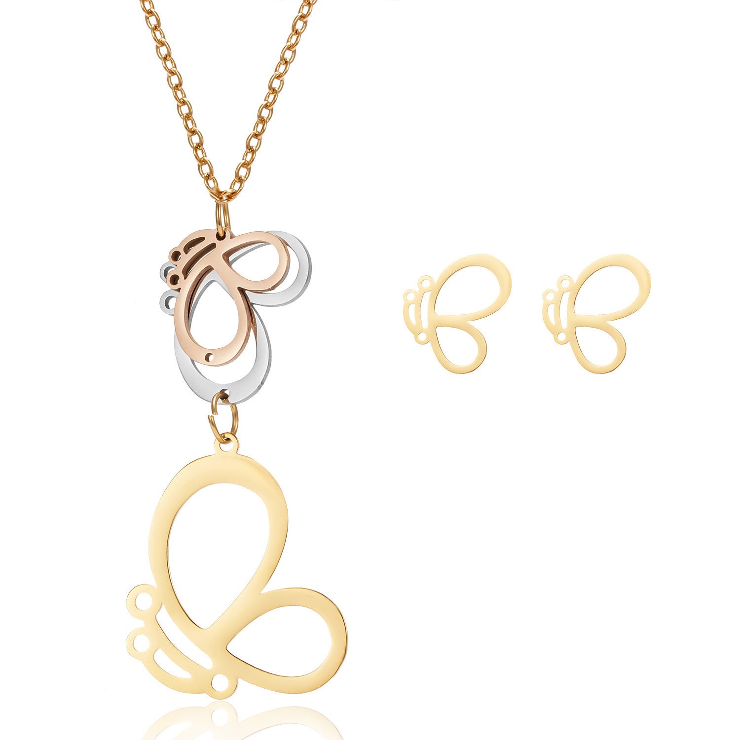 Elegant Stainless Steel Pendant Necklace and Earring Set for Women – European & American Style