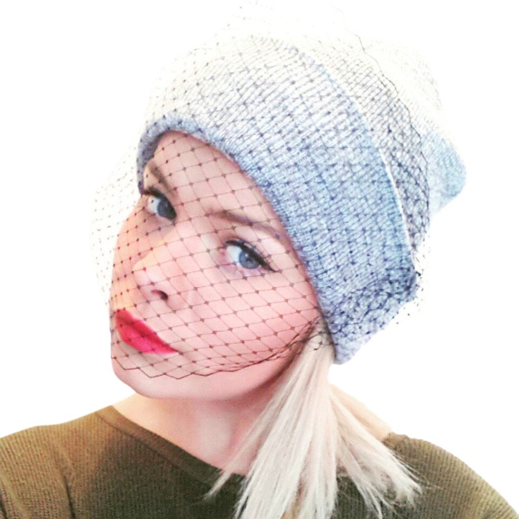Retro Veil Knitted Warm Woolen Flat Top Hat