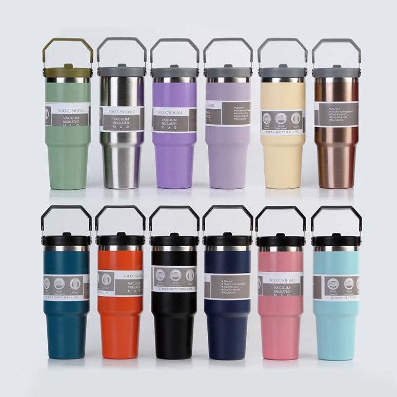 Insulated Stainless Steel Water Bottle – Travel Sports Tumbler with Handle