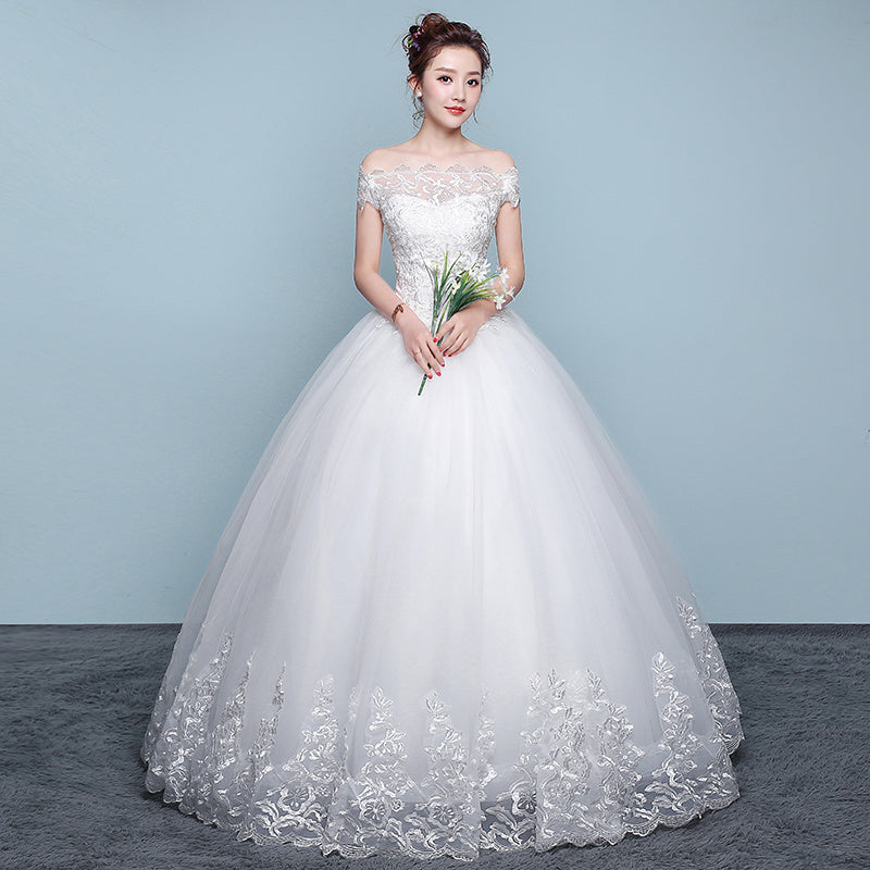Elegant White One-Shoulder Cotton Yarn Pettiskirt Wedding Dress