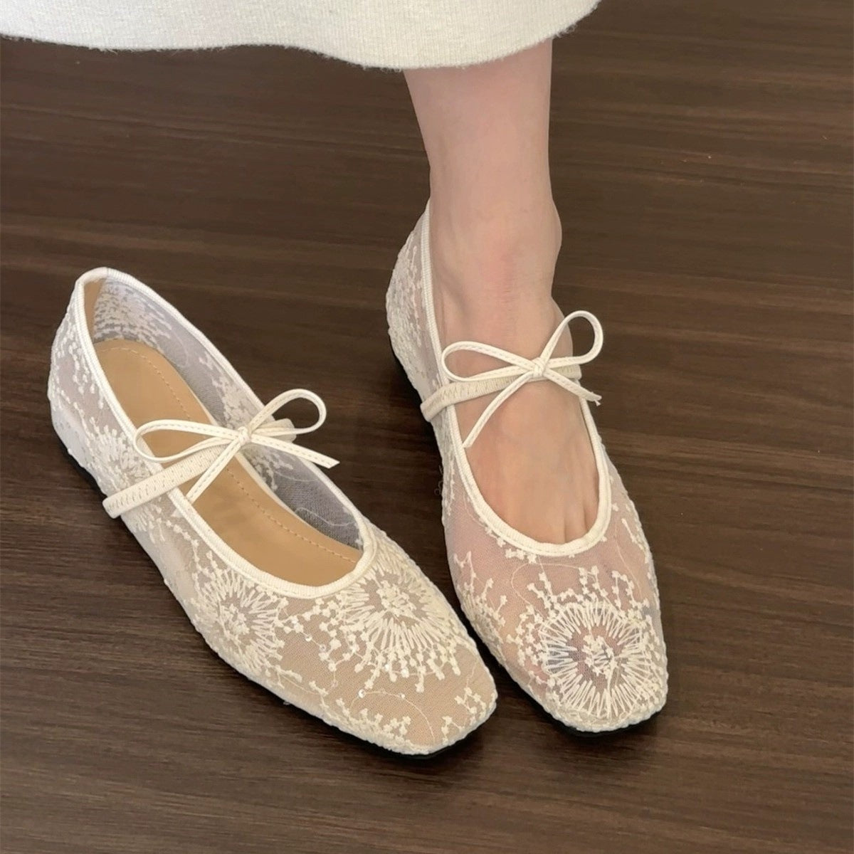 Spring Mesh Breathable Square Toe Mary Jane Pumps