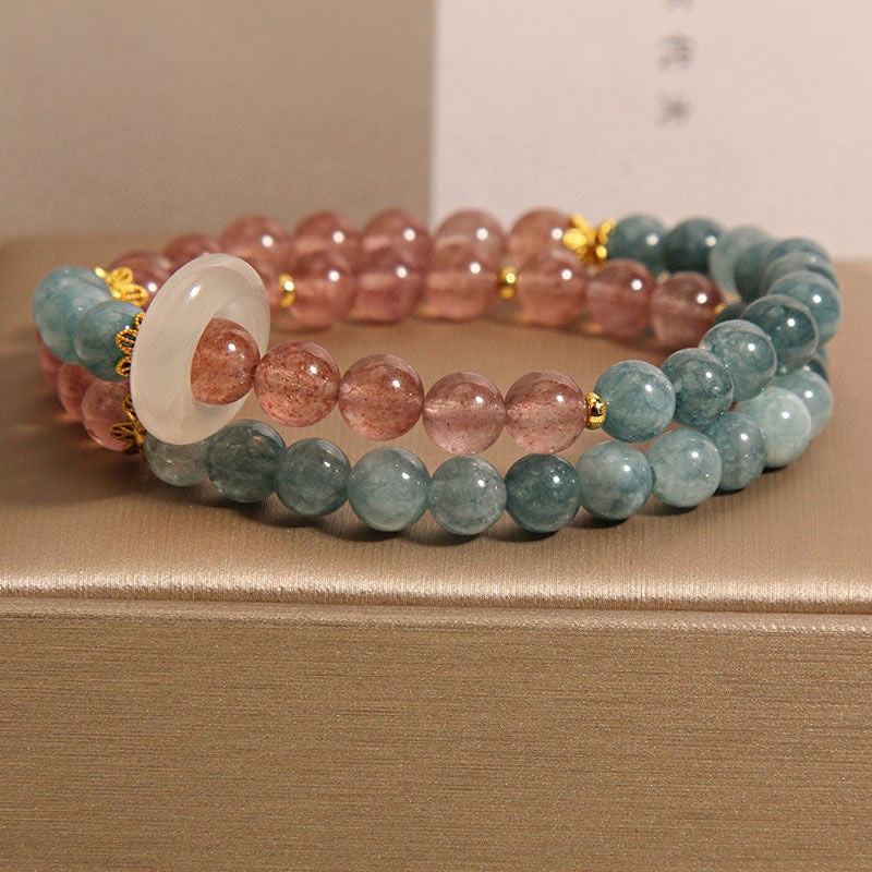 Natural Stone Blue Water Jade Double Ring Bracelet