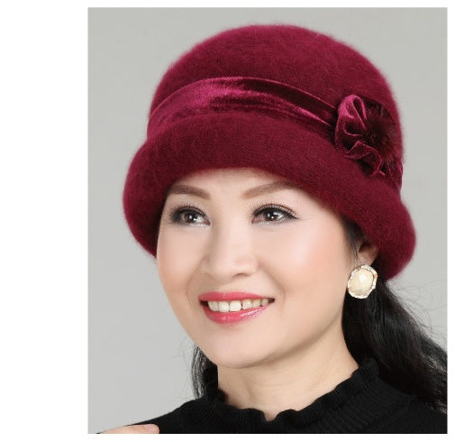 Rabbit Fur Blended Ribbon Hat for Middle-aged and Elderly Ladies