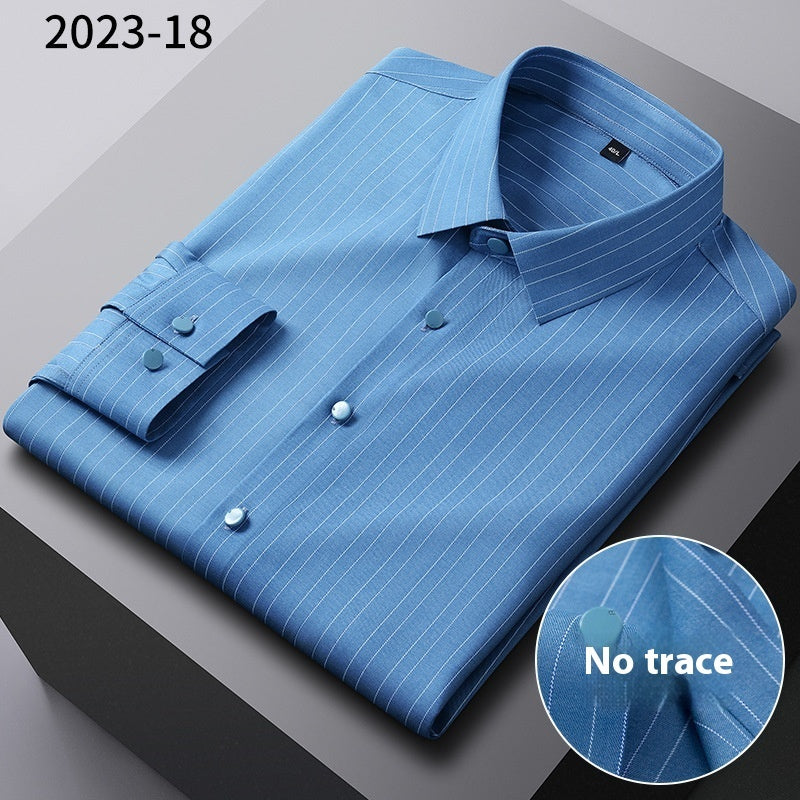Bamboo Fiber Seamless Light Luxury Men's Striped Long Sleeve Shirt