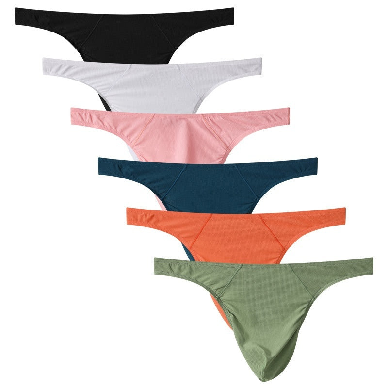 Mesh Men's Underwear  Ice Silk Thong Low Waist Big J Underwear